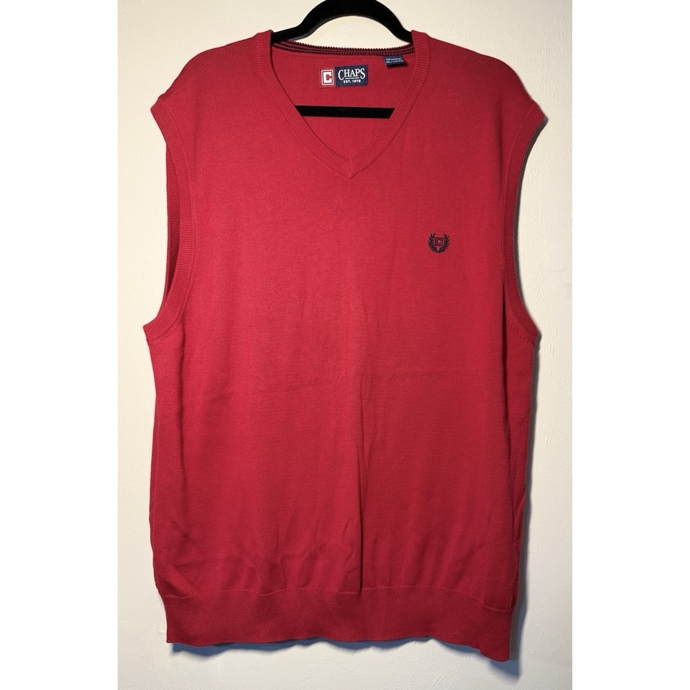 Chaps Navy Red V-Neck Pullover Sweater Vest Mens Size XL Cotton Classic Casual